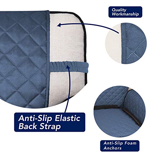 Image of PureFit Reversible Quilted Sofa Cover, Water Resistant Slipcover Furniture Protector, Washable Couch Cover with Non Slip and Elastic Straps for Kids, Dogs, Pets (Loveseat, Dark Blue /Light Blue)