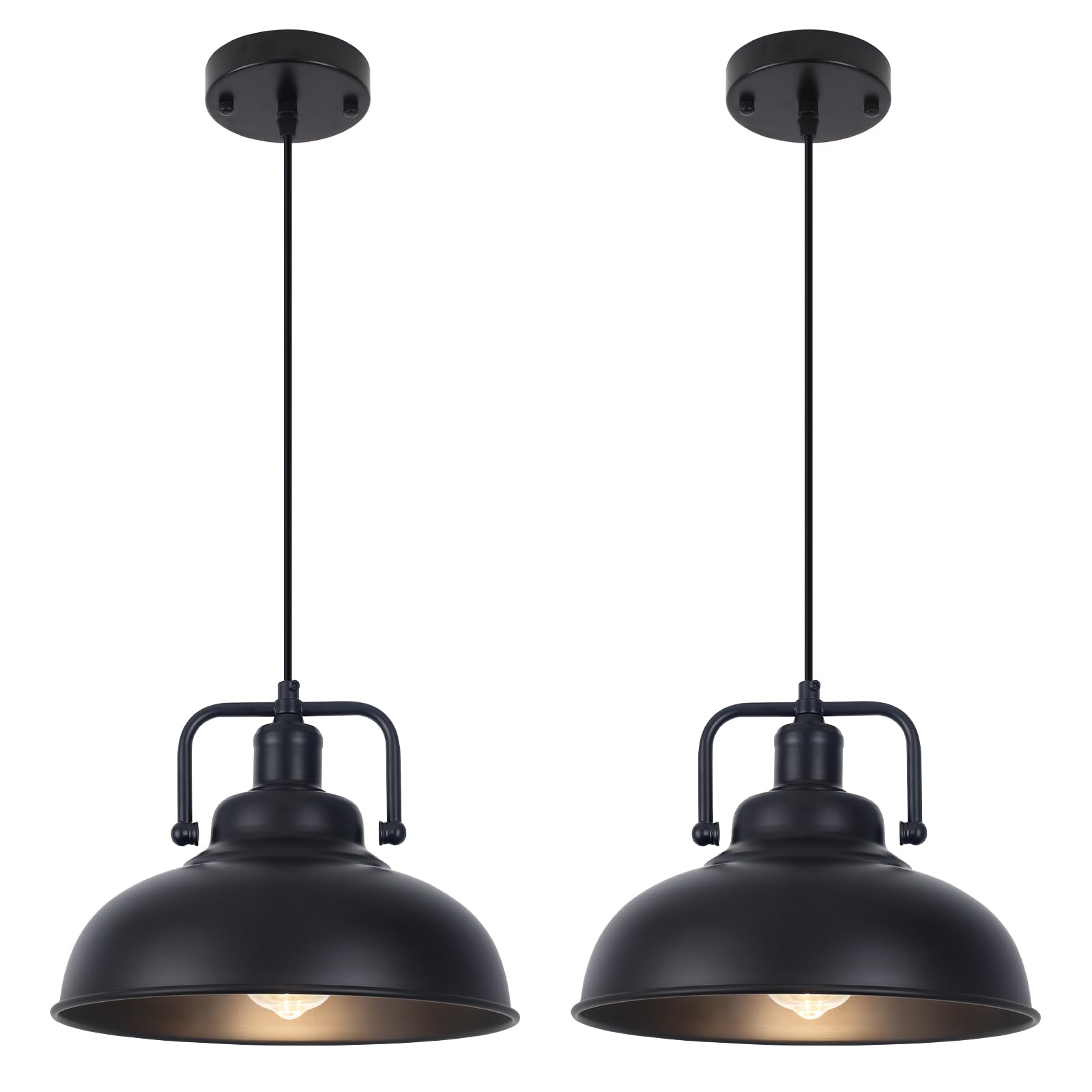 COTTMIC Black Farmhouse Pendant Light 2pack, 11.4in Vintage Kitchen Pendant Light Fixture, Adjustable Height, Modern Pendant Lighting, Metal Pendant