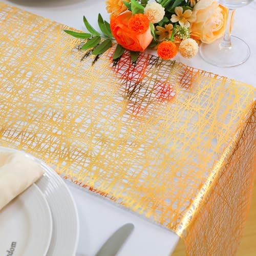 Snowkingdom 2 Pcs Gold Table Runner 11x 108 Inch Thin Mesh Sparkle Glitter Metallic Golden Lines Runner Gold Table Decorations for Wedding Birthday Party, Bridal Shower, Baby Shower, Christmas by Snowkingdom - Used condition - Image 2