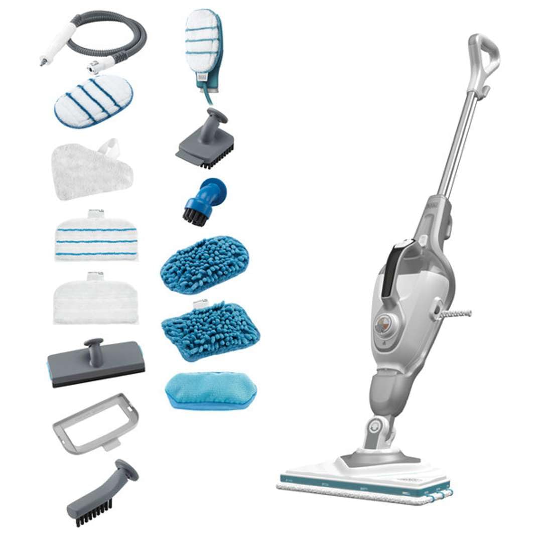 BLACK Plus DECKER - Balai Vapeur Multifonctions Filaire - 1600W - Avec corps détachable- Tête Delta et Gant STEAMITT - 15 accessoires - Temps de chauffe : 15 s - Câble : 8 m - BHSM1615DSG-QS