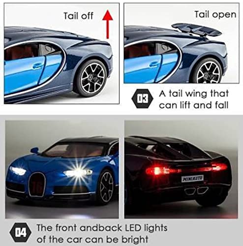 Image of DEUSON ECOM 1:32 Chiron Toy Car for Kids Diecast Metal Cars Light Sound Pull Back Openable Door Toy Cars, Black