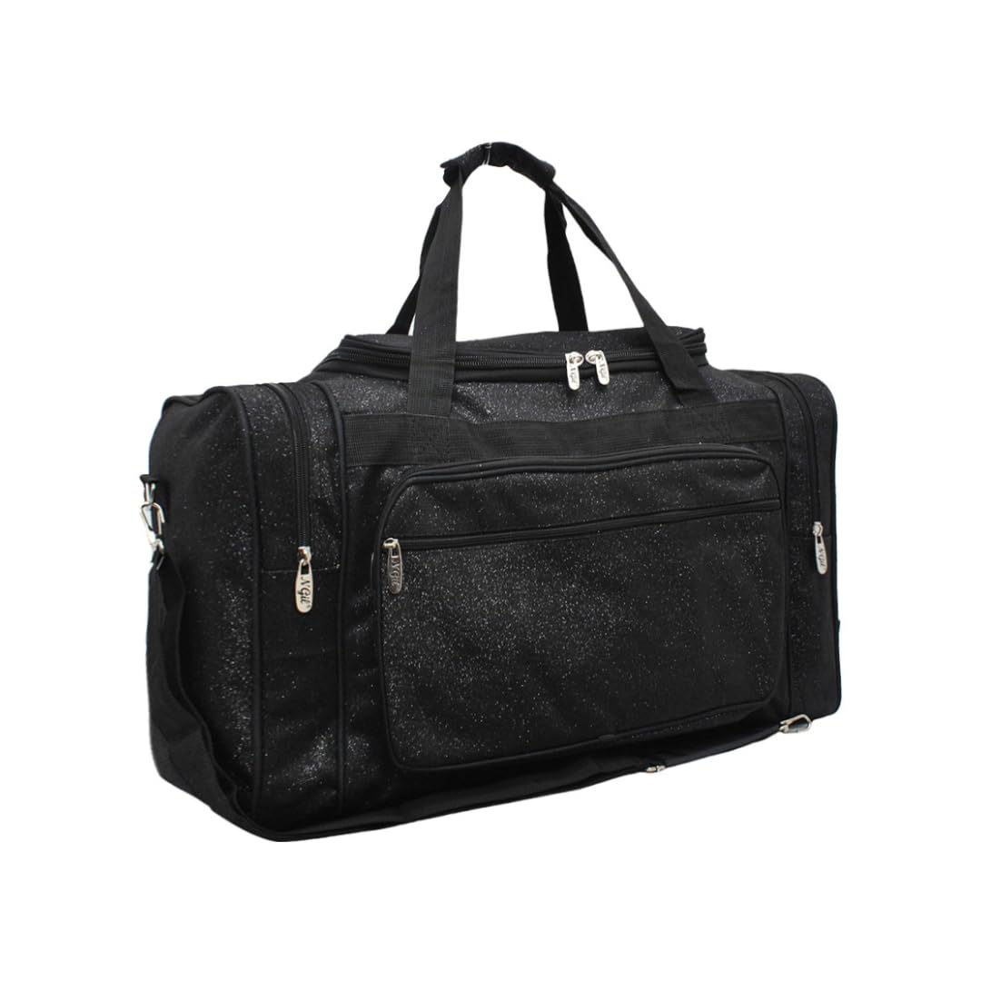 NGIL Glitter Canvas 20" inch Weekender Overnight Travel Carry-On Luggage Sports Gym Duffle Bag for Women (Black Glitter)