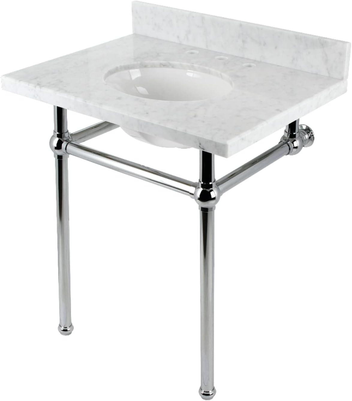 Kingston Brass KVBH3022M86 Addington 30" Console Sink with Brass Legs (8-Inch, 3 Hole), Marble White/Polished Nickel