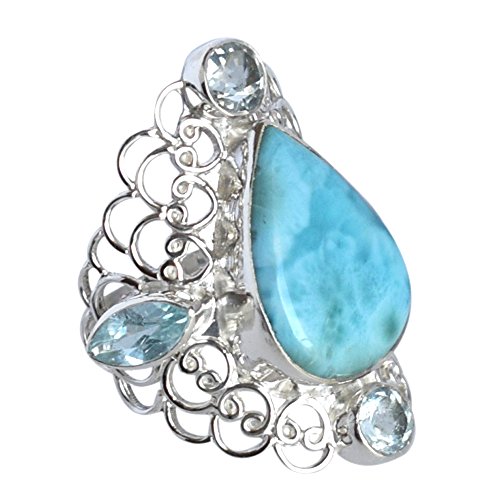 Bague topaze bleue larimar argent 925 réglable finie la crainte des tailles