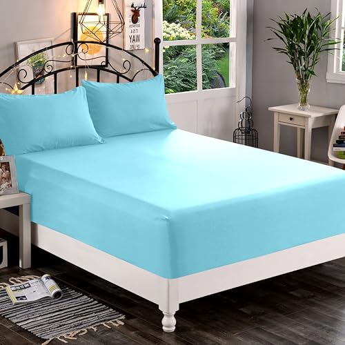 Elegant Comfort 1500 Premium Quality Fitted Sheet Ultra Soft 18-24 Inch Extra Deep Pocket - Single Fitted Sheet for High Mattress - Wrinkle Free with Smart Storage Pockets, Full, Aqua Blue