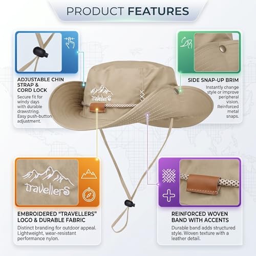 Image of Kraptick Wide Brim Sun Hat for Men - UV Protection Safari Cap for Trekking, Fishing, Hiking & Outdoor Adventures - Breathable Boonie Hat with Adjustable Chin Strap