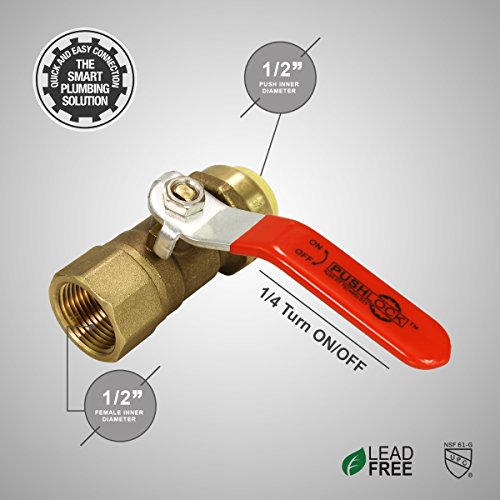 Everflow Supplies Pushlock UPBVF12 1/2 Inch Push X Female Ball Valve for Push-Fit Valve, Full Port Ball Valve Design w/Single Lever Heavy Duty Rust Resistant Handle, Forged Brass Construction - Thumbnail 7