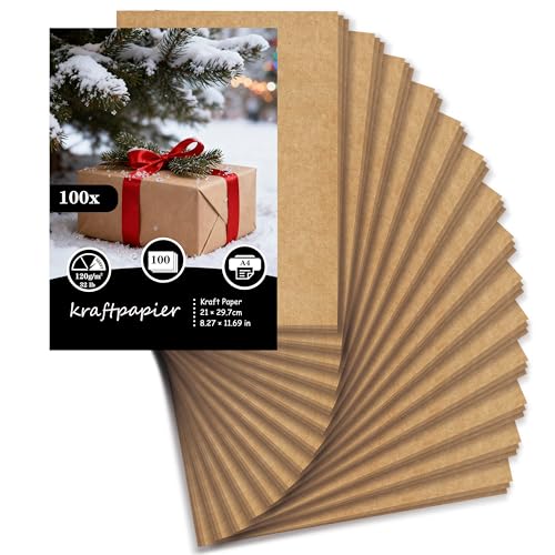 100 Blatt Kraftpapier 120g/m Kartonpapier - DIN A4 Braunes Papier für Malen Kartenherstellung Einladungen Scrapbook Basteln