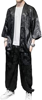 [Gergeous] メンズ カーディガン 夏服 上下セット ジャージ ロングパンツ ゆったり 開襟シャツ 七分袖 カジュアル 日焼け止め服 羽織 セットアップ パンツ 部屋着