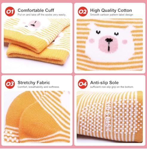 Image of Organic Cotton Ankle Length Anti Slip Socks For Baby With Grip 0-36 Months-Cartoon, Multicolored