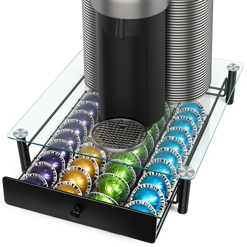 Comparison: Best Nespresso Glass Drawer 8 Coffee Pod Drawers, Crystal Tempered Glass Pod Holder Drawer Compatible with Nespresso Capsules, Holds Up to 40 Capsules, Size 14"x15.5"x4.5"
