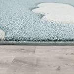Modern Kids Rug with Clouds in Blue Pastel for Nursery, Size: 3'11" x 5'7" - Image 2