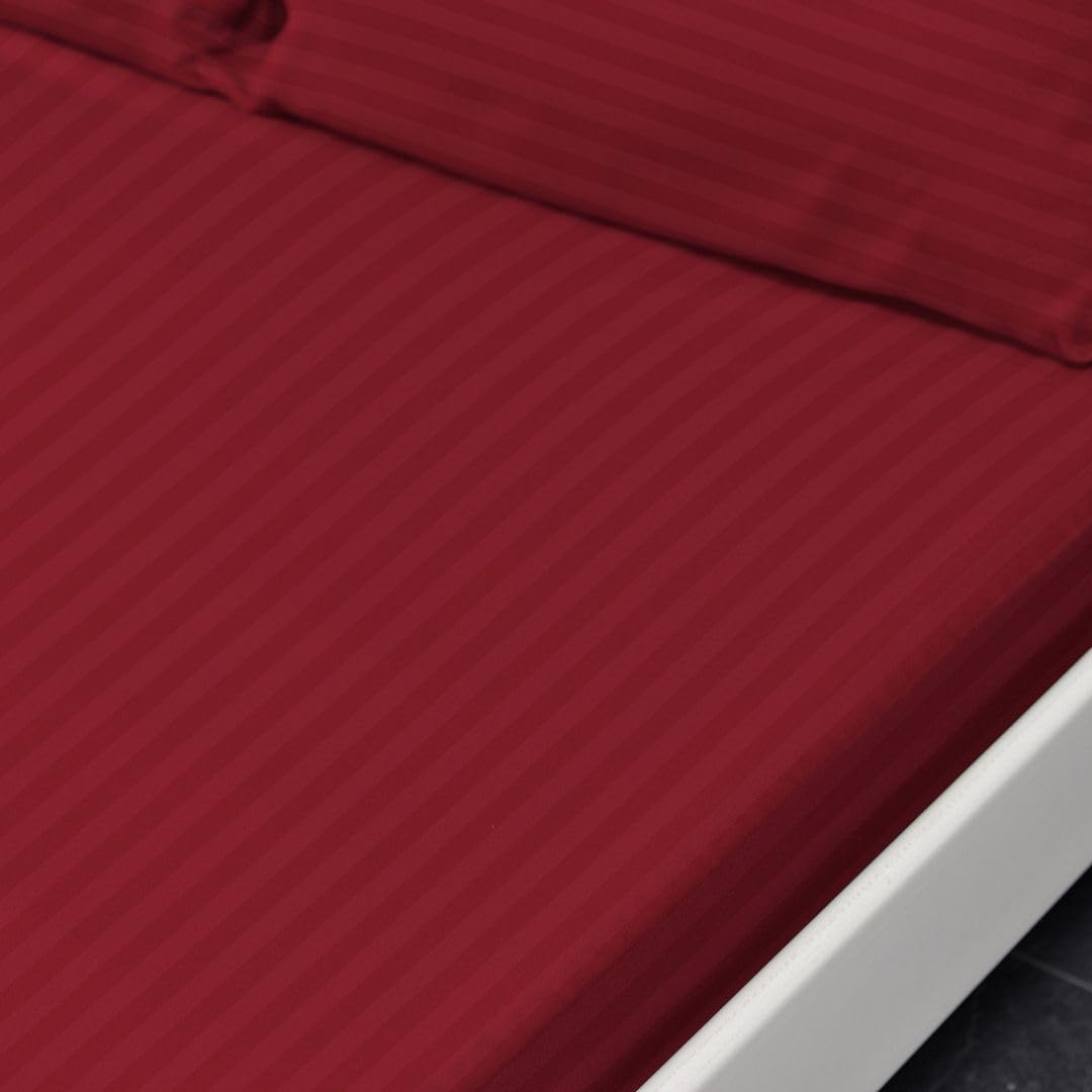 John Aird Striped Microfibre Plain Fitted Sheet (Single, Red)