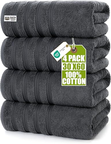 Utopia Towels 4 Pack Premium Bath Towels Set, (76 x 152 CM) 100% Ring Spun Cotton, Lightweight and Highly Absorbent Quick Drying Towels, Perfect for Daily Use (Grey)