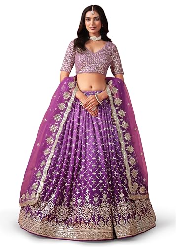 Image of Zeel Clothing Women Georgette Semi stitched Sequins Zari Embroidered Lehenga Choli With Dupatta (7086-Latest, Free size)