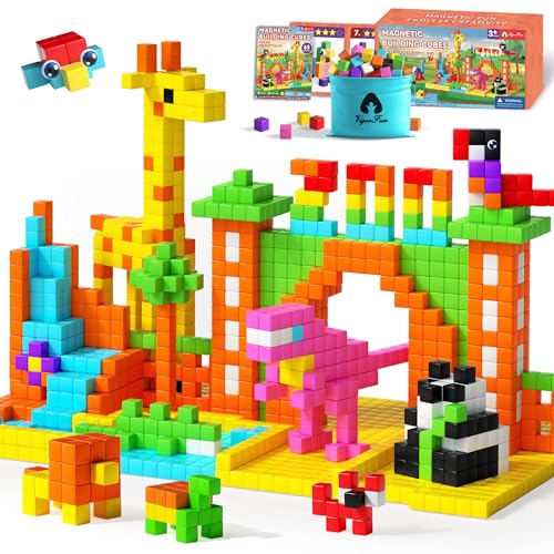 65 PCS Magnetic Blocks Set, 1" Magnet Building Blocks with Toy Eyes and Storage Bag for Kids Gifts, STEM Educational Preschool Sensory Toys for Toddlers Boys Girls Ages 3 4 5 6 7 8 + (Bright Color)