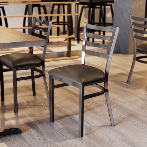 Image of Flash Furniture Hercules Ladder Back Chair with Vinyl Seat, Silver /Mocha