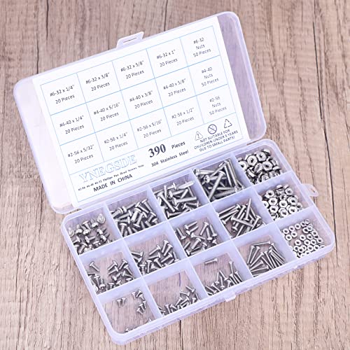 Machine Screw Assortment Kit #6-32/ #4-40/ #2-56 Phillips Pan Head Nuts and Bolts Assortment Kit, 304 Stainless Steel Machine Screws, Fully Machine Thread - 390Pcs - Thumbnail 5