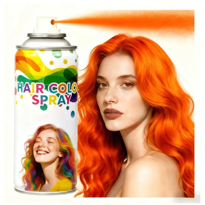Orange Temporary Hair Color Spray - Washable & Natural One-Time Use Hair Wax for Women & Kids & Adults - Strong Hold for Halloween Cosplay Party Easter Basket Stuffers Washes Out Easily