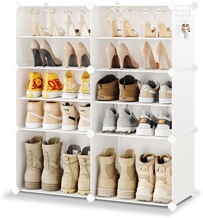 Miniatura 8 de MAGINELS Zapatero de almacenamiento de zapatos, estante de plástico para zapatos, organizador para armario, pasillo, dormitorio, entrada (blanco, 2