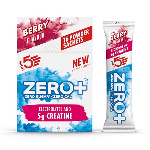 HIGH5 Zero+ Creatine & Electrolytes Hydration Sachets - Sugar Free Electrolytes Powder with 5g Creatine Monohydrate for Performance Power & Focus - Rehydration Sachets (Berry 16 x 11.5g)