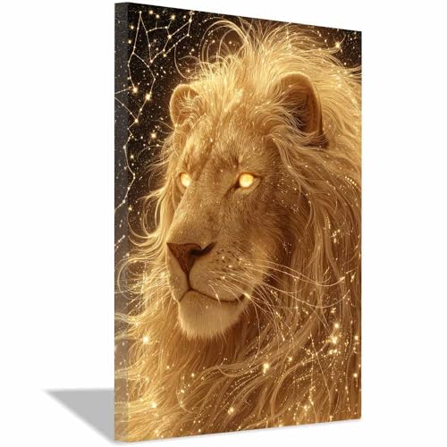 Lions étoilés tableaux muraux haut de gamme avec cadre doré 70x100