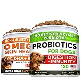 Fish Oil Omega 3 Treats for Dogs + Dog Probiotics Treats for Picky Eaters Bundle - Allergy Relief, J