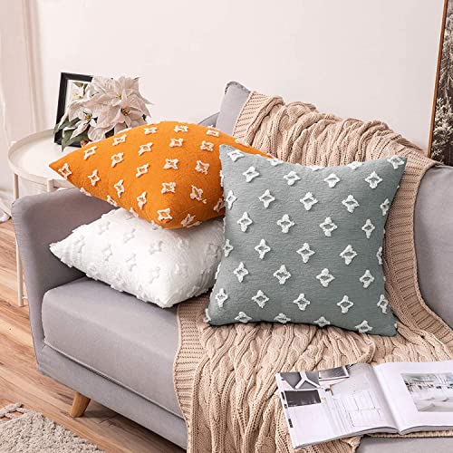 Etasop Throw Pillow Covers With Insert Included, Rhombic Jacquard Pillowcase Soft Square Cushion Case For Couch Sofa Bed Bedroom Living Room (2 Pcs White With Insert) #TOP2