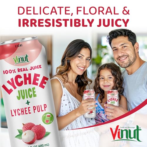 VINUT 100% Natural Lychee Juice Drink with Pulp, Real Lychee Juice, Gluten Free, GMO-Free, 16.57 fl oz, Pack of 12