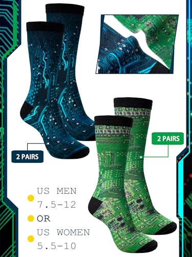 Haysandy 4 Pairs Christmas Programming Socks Gifts Coding Socks Circuit Socks Engineering Socks Computer Mother Board Socks Crazy Funny Gifts Socks Christmas Stocking Stuffers for Men Women