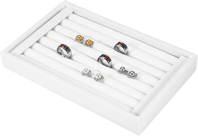 Salmue Fashion Ring Display Box, Jewelry Display Tray Organizer Earring Holder Case Box Showcase for 7 Slots Can Hold 50-70 Rings