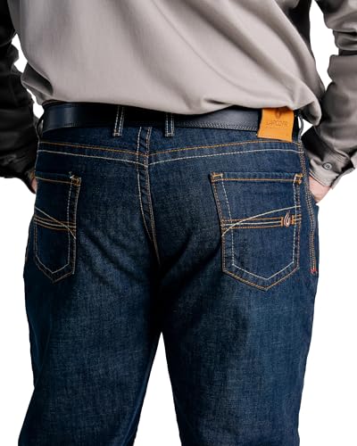 LAPCO FR Modern Jeans for Men, Flame Retardant Work Pants, Relaxed Fit, Low-Rise, Bootcut, Washed Denim, P-INDM47