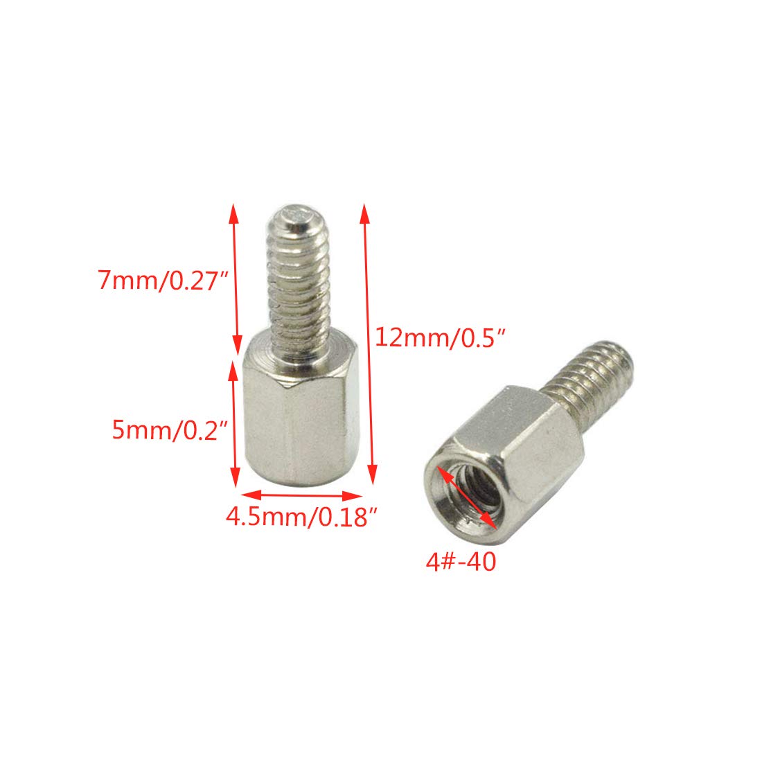 Inch Hexagon 4#-40x5+7 Galvanized Male to Female Thread Hexagon Hex Standoff Spacer Pillars - (100 Pcs)