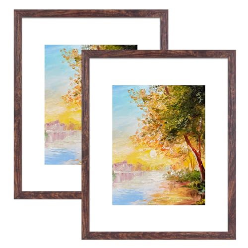 Fixwal 16x20 Picture Frame Display Pictures 11x14 with Mat or 16x20 Without Mat Brown Poster Frames for Wall Mounting Decor 2 Pack