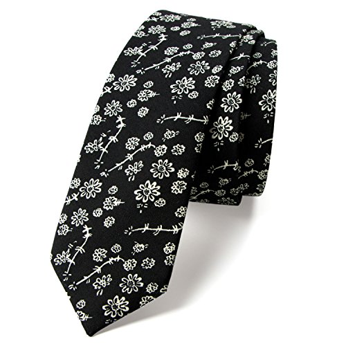 Spring Notion Men s Cotton Printed Floral Skinny Tie - Black White