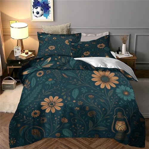 Housse de couette 140x200 fleurs vintage en microfibre douce pour lit simple - 6