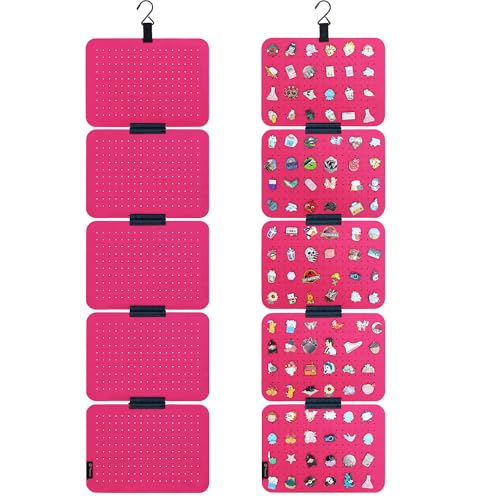 Image of PACMAXI Hanging Enamel Lapel Pin Display Panels Organizer With 5 Loose-leaf Board Pieces, Brooch Pin Enamel Pin Display Pages, Badge Collection Display Holder Holds At Least 120 Pins. (Rose red)