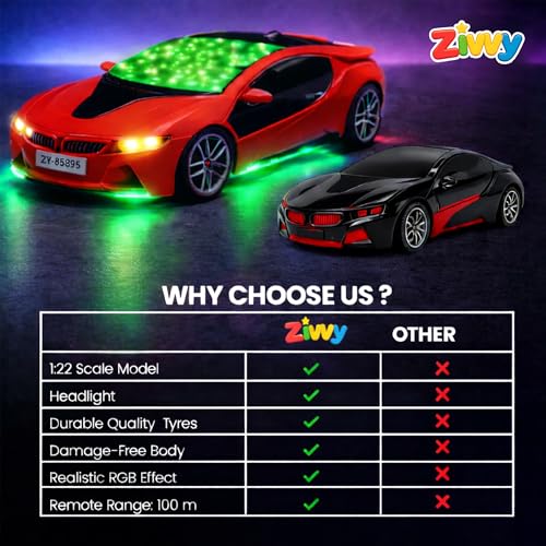 Image of Red Rechargeable Remote Control Car Toy, RC Racing Vehicle for Children, High Speed, 3D LED Light Car, Kids Battery Car, RC for Boys & Girls, Toys for Kids, Birthday Gift for Boys and Girls