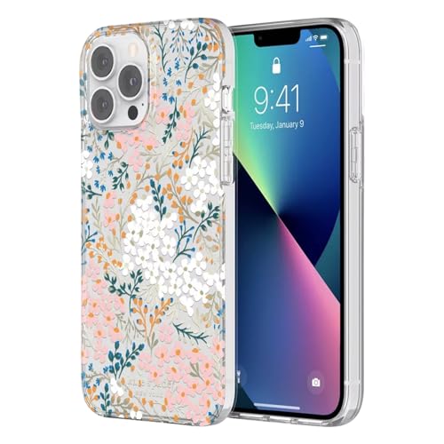 kate spade new york iPhone 13 Pro Max Case / iPhone 12 Pro Max Case, Compatible with Wireless Charging - Multi Floral Rose and Pacific Green