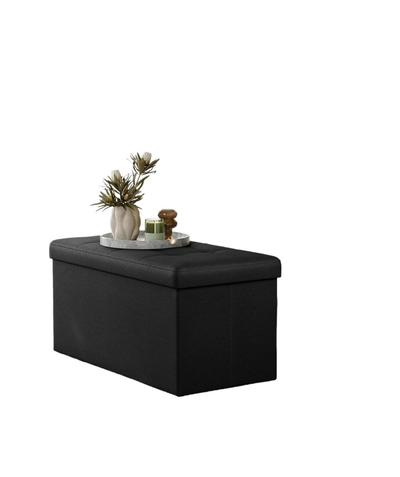 Banco Almacenaje Baúl Plegable Acolchado otomano de Almacenamiento con Tapa, Capacidad de 80 litros, soporta hasta 300 kg for el Pasillo del Dormitorio(Black)