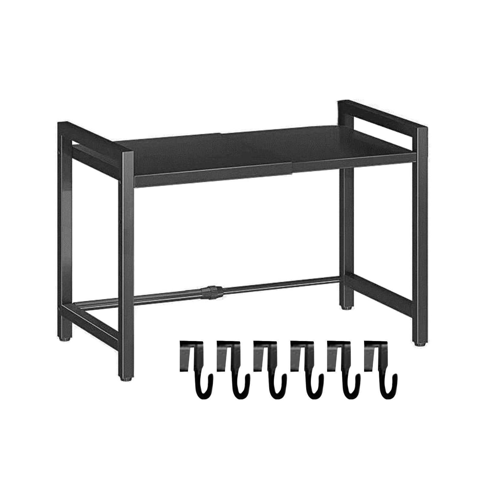 RAFGALDEX Space Saving Microwave Shelf with Hooks Kitchen Storage Rack Portable for Oven and Cookware Strong Carbon Steel Frame Kitchen Organizers