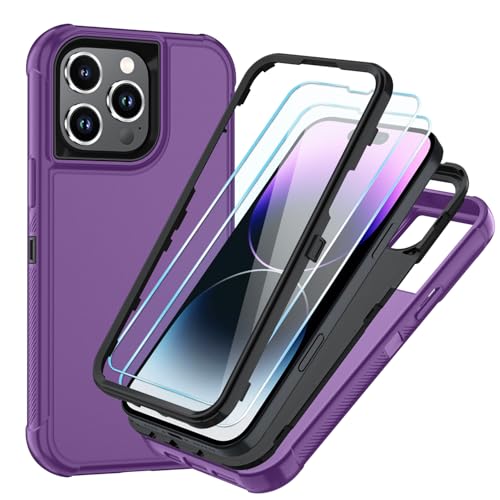 Image of SunStory Compatible with iPhone 14 Pro Max Case with HD Screen Protector, 3-Layer Heavy Duty Full-Body Cover,3 in 1 Hybrid Protective Case for iPhone 14 Pro Max 6.7 inch, Purple