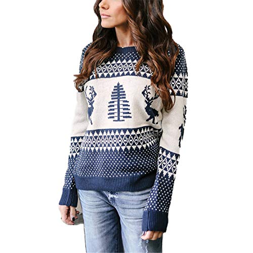 JIER Damen Rentier Rundhals Weihnachtspullover Langarm Christmas...