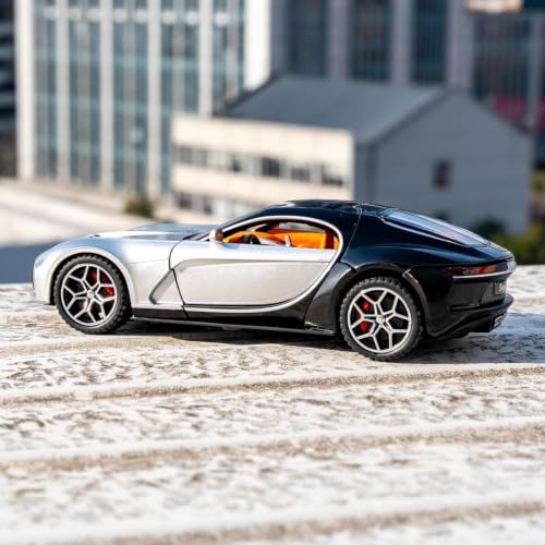 Image of 1:32 Scale Bugatti Atlantic Alloy Pickup Car Toy Metal Pull Back Diecast Car with Openable Door and Sound Light, Gifts Toys for Kids【Black /Silver】