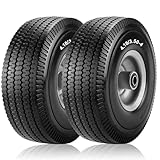 Cenipar 10' 4.10/3.50-4' Flat Free Tire and Wheel 10' Polyurethane Solid Tire with 5/8' Bearings 2.2' Offset Hub -10” Solid Tires for Wagon Wheelbarrow Garden Cart Hand Truck Generator