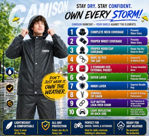 Image of Mens Raincoat Suit with Pant Set Trendiva Series | Waterproof Lightweight Breathable Rain Wear | Strong Stitching, Elastic Cuff & Waterproof Zipper Raincoat for men waterproof