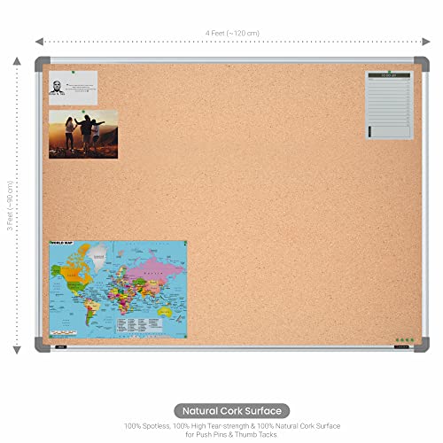 Image of Scholar Art Metis 3x4 Feet Cork Board for Study Table & Kids Room | High Strength Natural Cork + High Density Soft Board for Pinning Photos, Sticky Notes & Reminders
