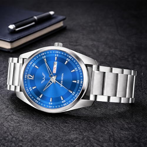 Image of LOUIS DEVIN Stainless Steel Chain Analog Wrist Watch for Men with Day and Date Display (Black /Blue /Brown /Silver Dial) | LD-GR405-CH