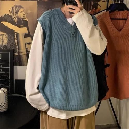 Knit Sweater Male Sleeveless Men's Clothing Plain Waistcoat Vest V Neck Korean Jumpers2