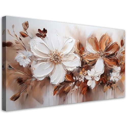 Feeby - Tableaux Decoratifs - Tableau Salon Grand Format - Fleurs blanches et brunes Nature - 100x50 1partie - Tableau Decoration Murale - Toile Imprimée -...